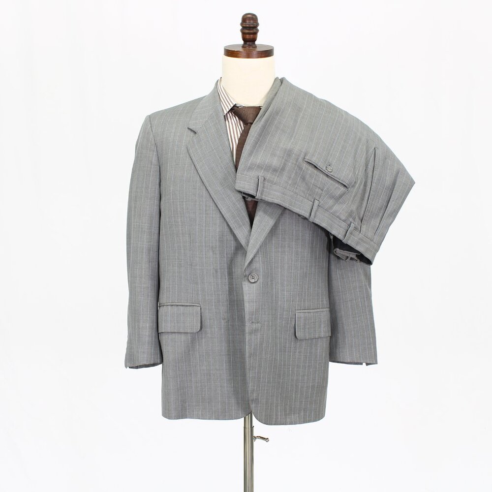 Tom James 44S 40x26 Gray Striped 2-Button Suit R458